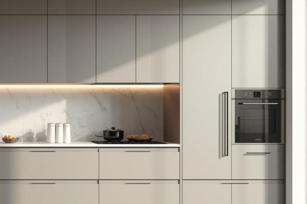 מטבח משולב ידייות נסתרות וידיות בולטות