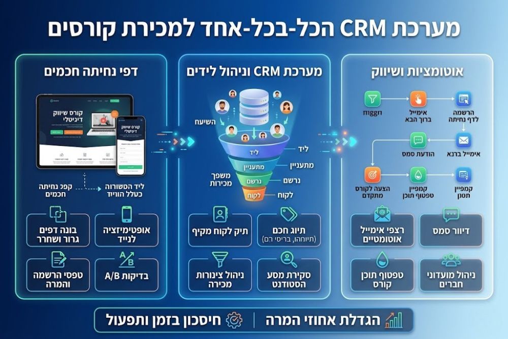 מערכת CRM עם דפי נחיתה ואוטומציות למכירת קורסים